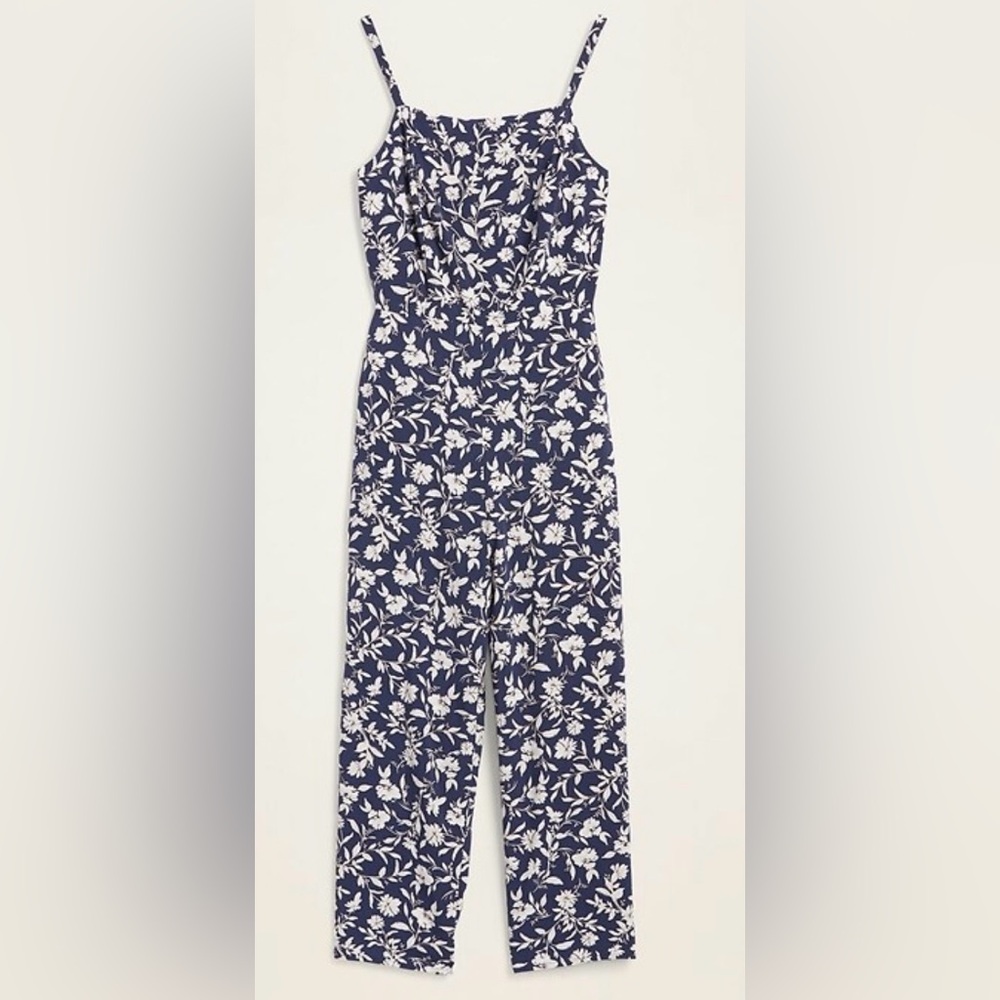 Navy Floral Maxi Romper- Wide Leg Sleeveless Size S